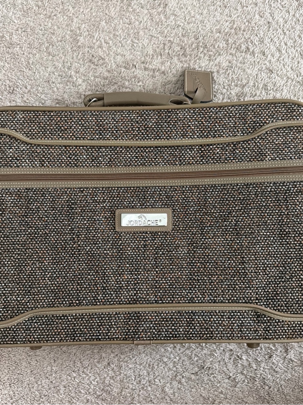 Jordache Brown Tweed luggage with Tan Trim vintage